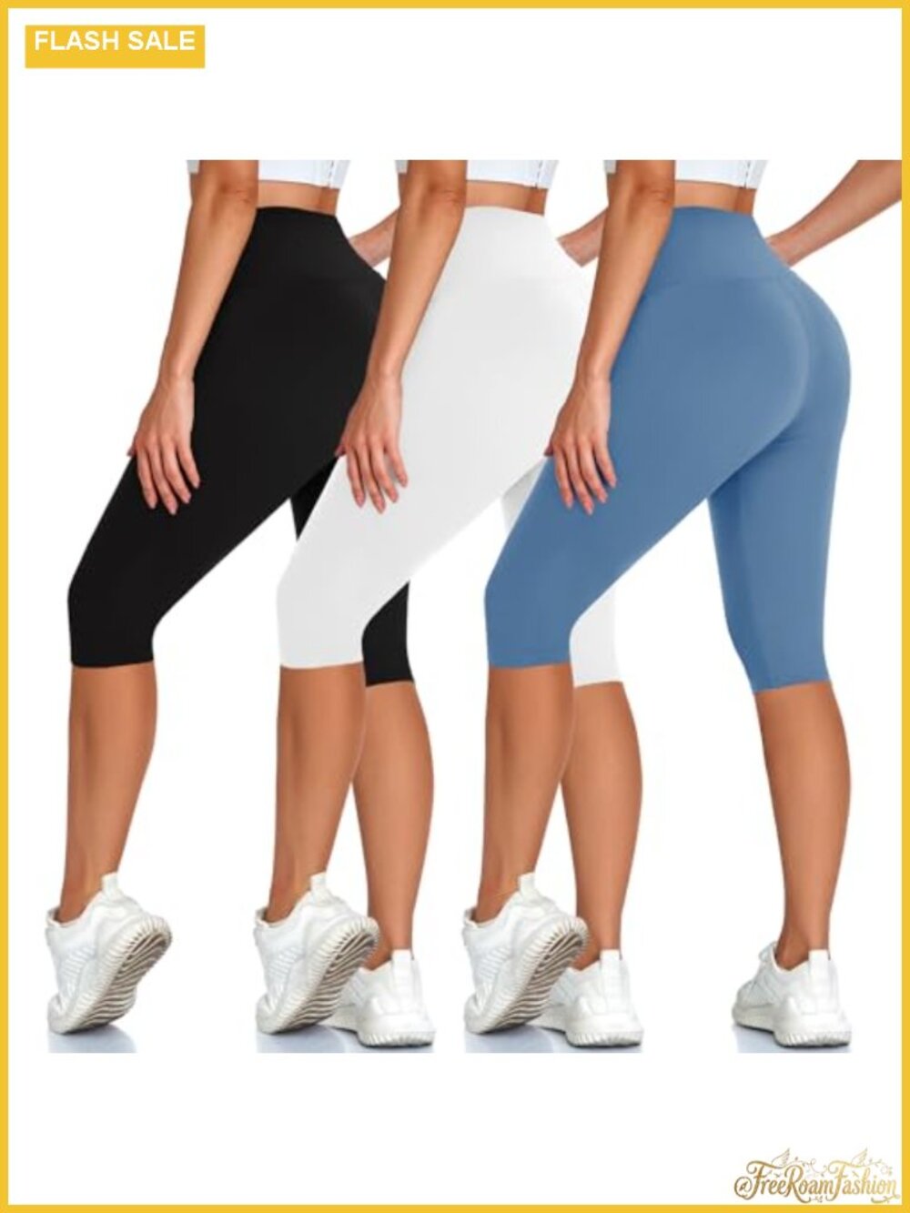 3 Pack High Waisted Knee Length Capri Leggings Women Tummy Control Athletic